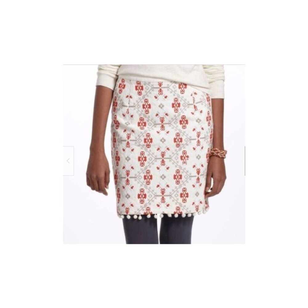 Anthropologie Maeve Blooma Cross Stitch Pom Pom Mini Skirt Size 0